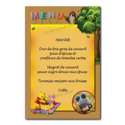 carte de menu winnie l'ourson orange