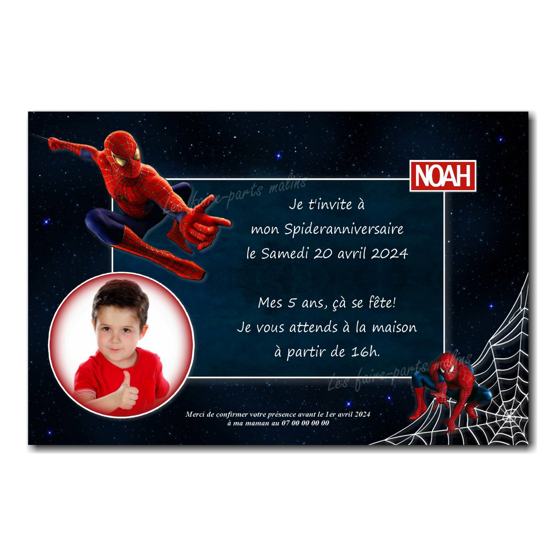 Carte d'invitation baptême ou anniversaire à gratter - spiderman