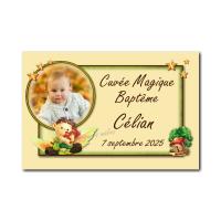 Etiquette bouteille lutin magie beige et vert