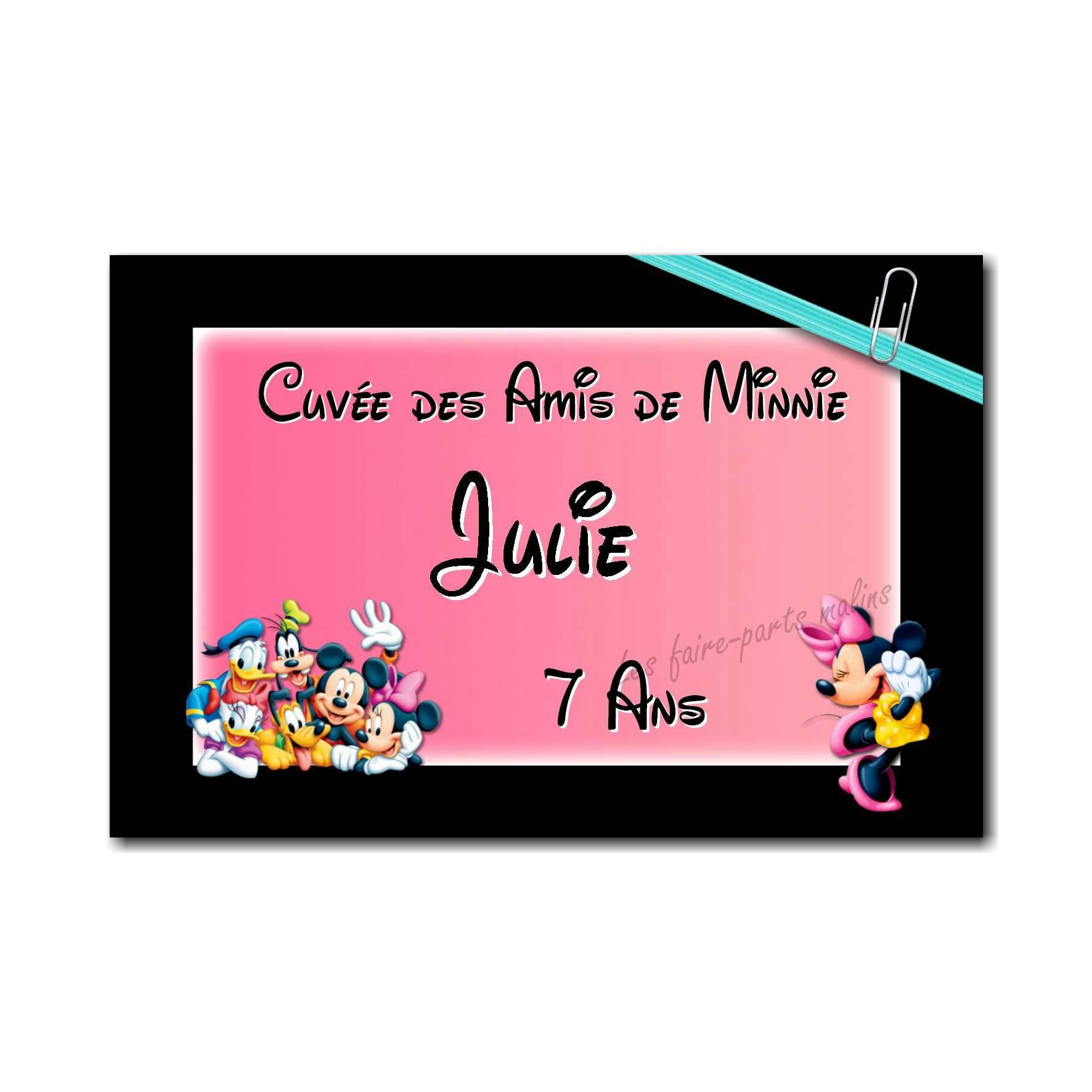 Etiquette bouteille fille sur le thème minnie