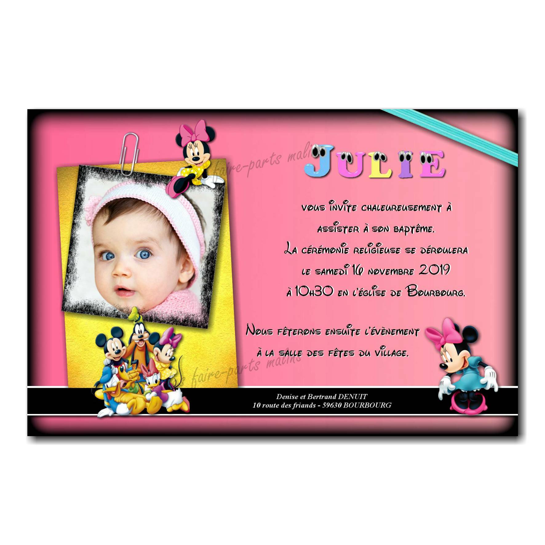 Faire part fille sur le thème minnie