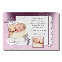 Faire part parme et blanc photo naissance