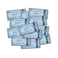 Lot etiquettes dragées bleu et gris ruban entrelacé coeur