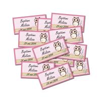 Lot Etiquette dragées hibou sur fond rose