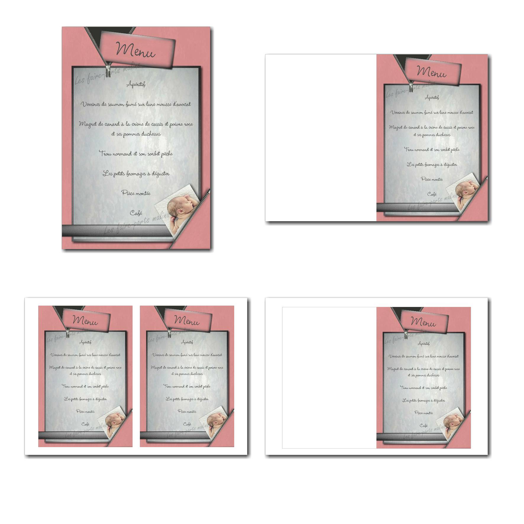 carte de menu illimité rose et gris clair