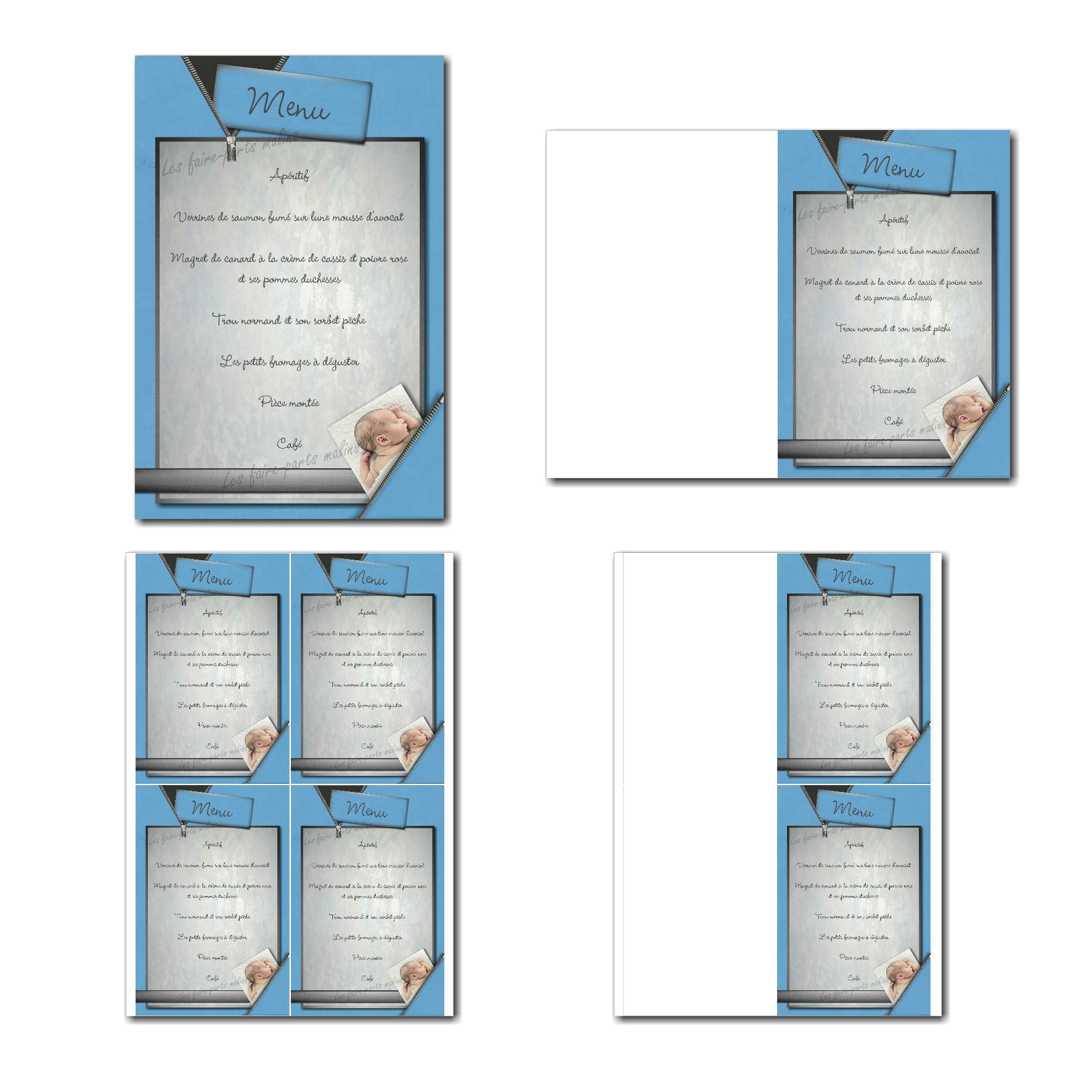 Carte de menu prêt à imprimer avec photo dans fermeture eclair