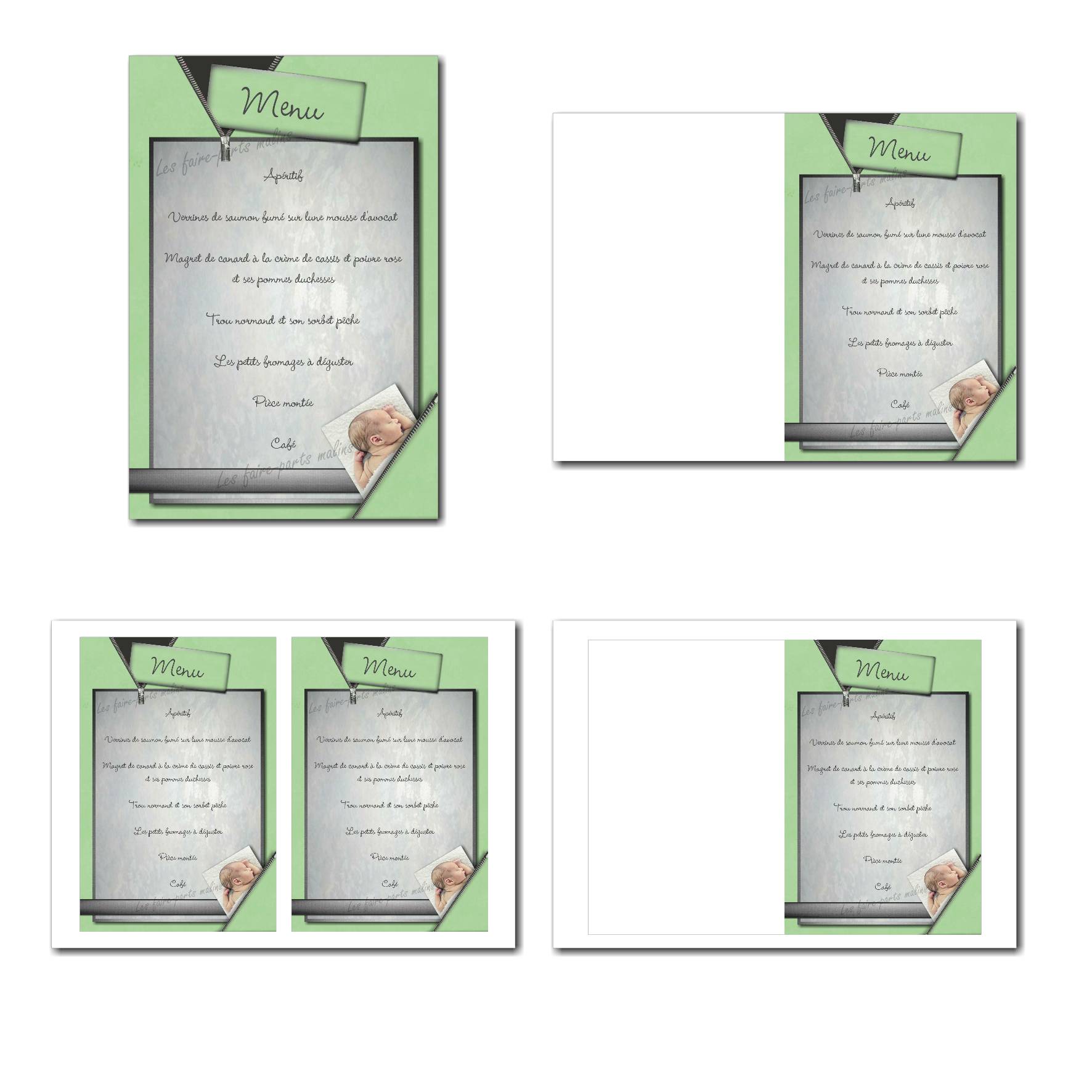 Carte de menu illimité vert et gris clair