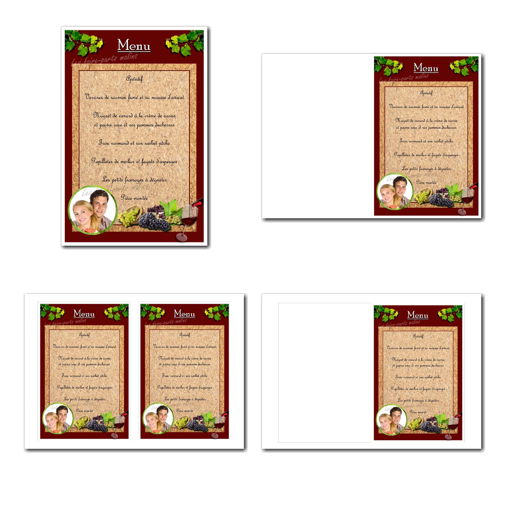 Carte de menu illimité avec feuille de vigne et raisin