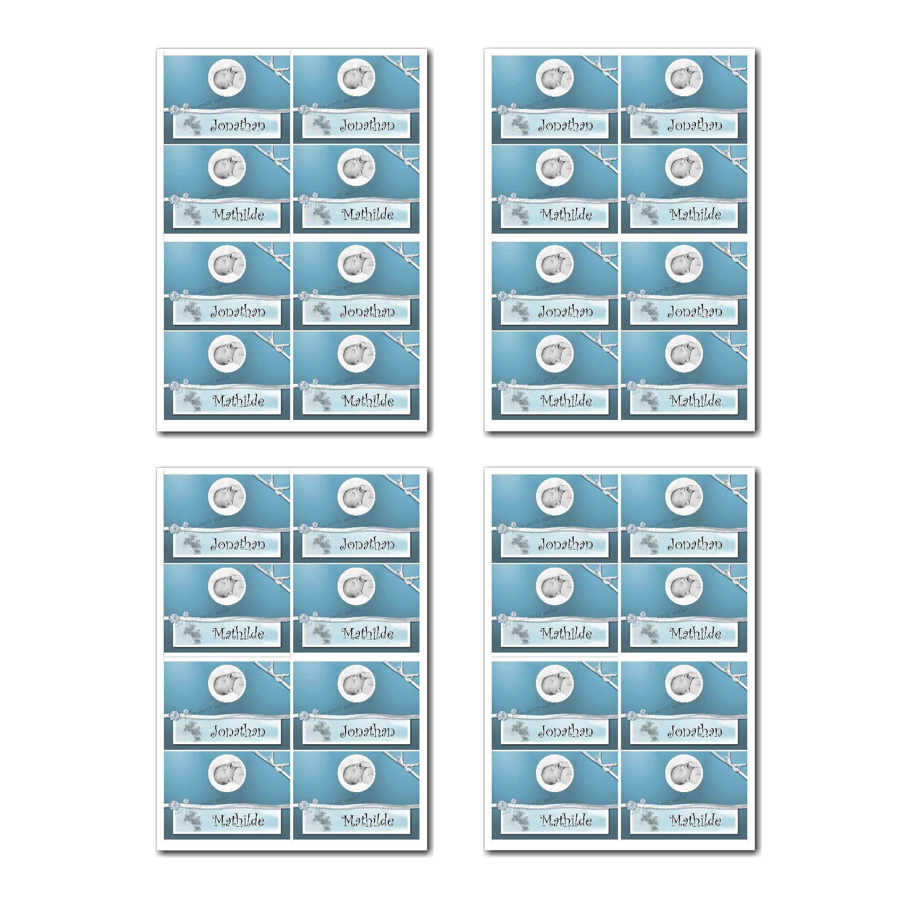 Marque-places prêt à imprimer bleu et gris clair insertion photo