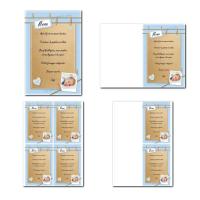 Carte de menu prêt à imprimer en bleu et beige avec petite corde à linge