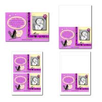 Carte de remerciements à imprimer mauve et jaune avec cigogne pour fille