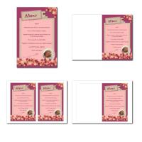 carte de menu illimité en rose et beige avec bord en fleur