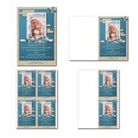 faire-part à imprimer photo enfant derrière fenêtre avec fond bleu