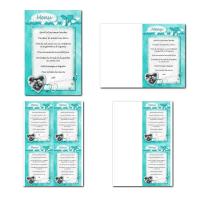 Carte de menu à imprimer avec coeur en turquoise clair