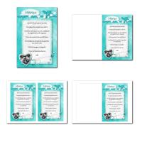 Carte de menu illimité en turquoise et blanc avec petits coeurs