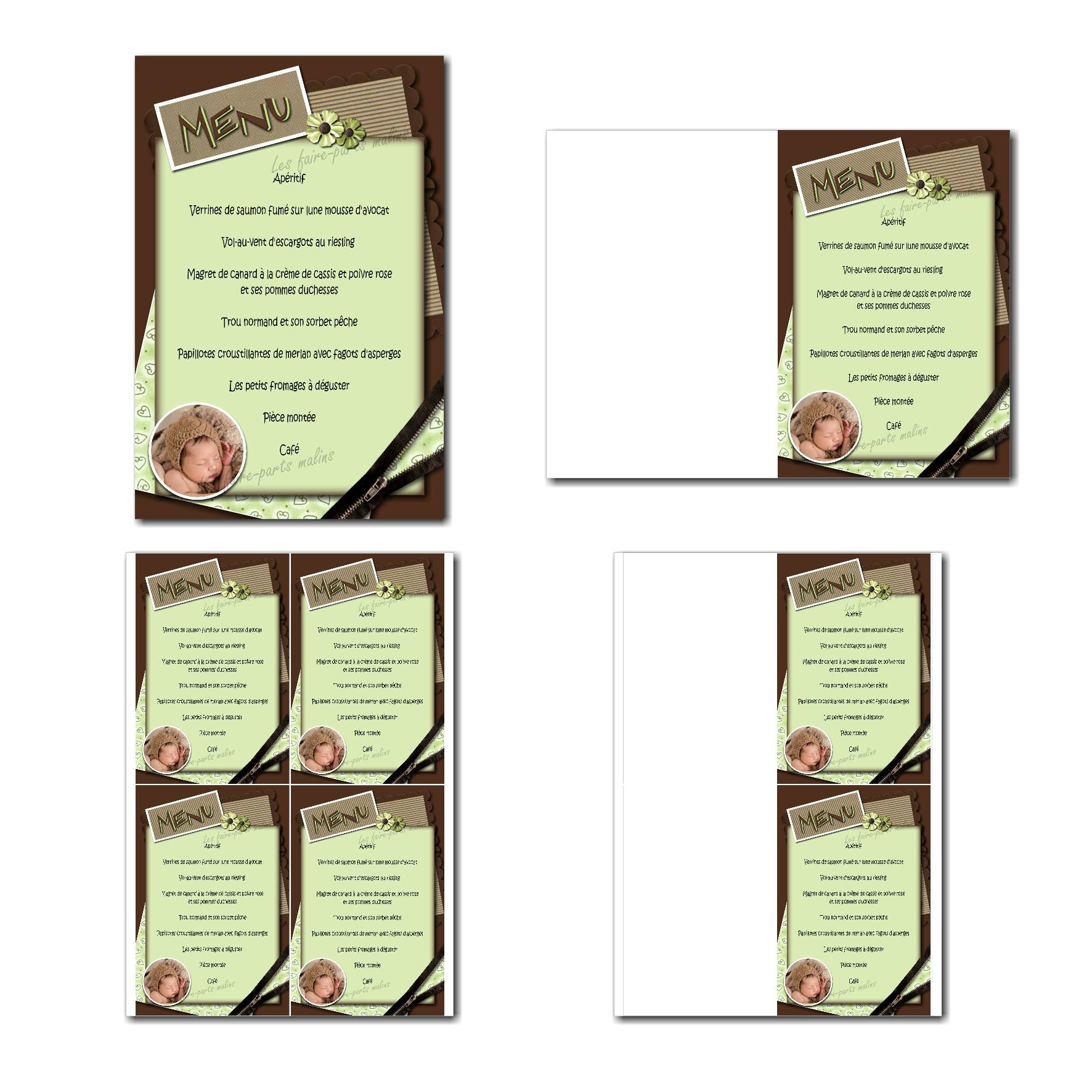 Carte de menu à imprimer en vert et marron tout doux