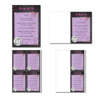 carte de menu prêt à imprimer gris et violet pour baptême fille