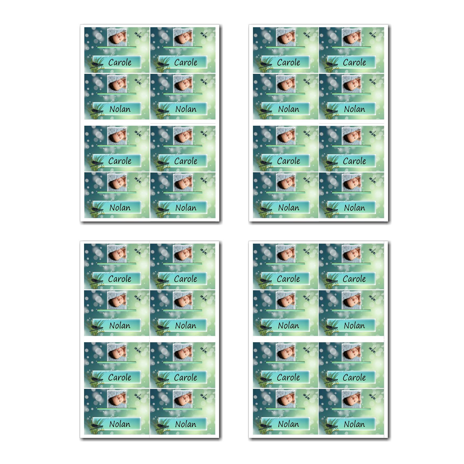 Marque-places prêt à imprimer bleu et vert avec libellule