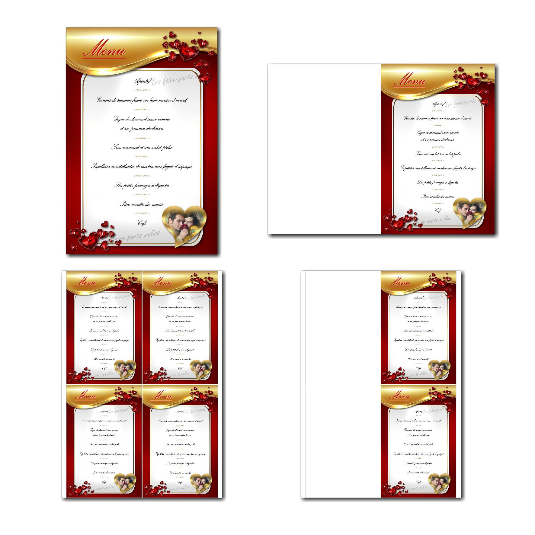 Carte de menu à imprimer en rouge et doré