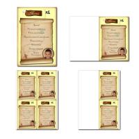 Carte de menu prêt à imprimer en jaune avec parchemin et carte au trésor de pirate