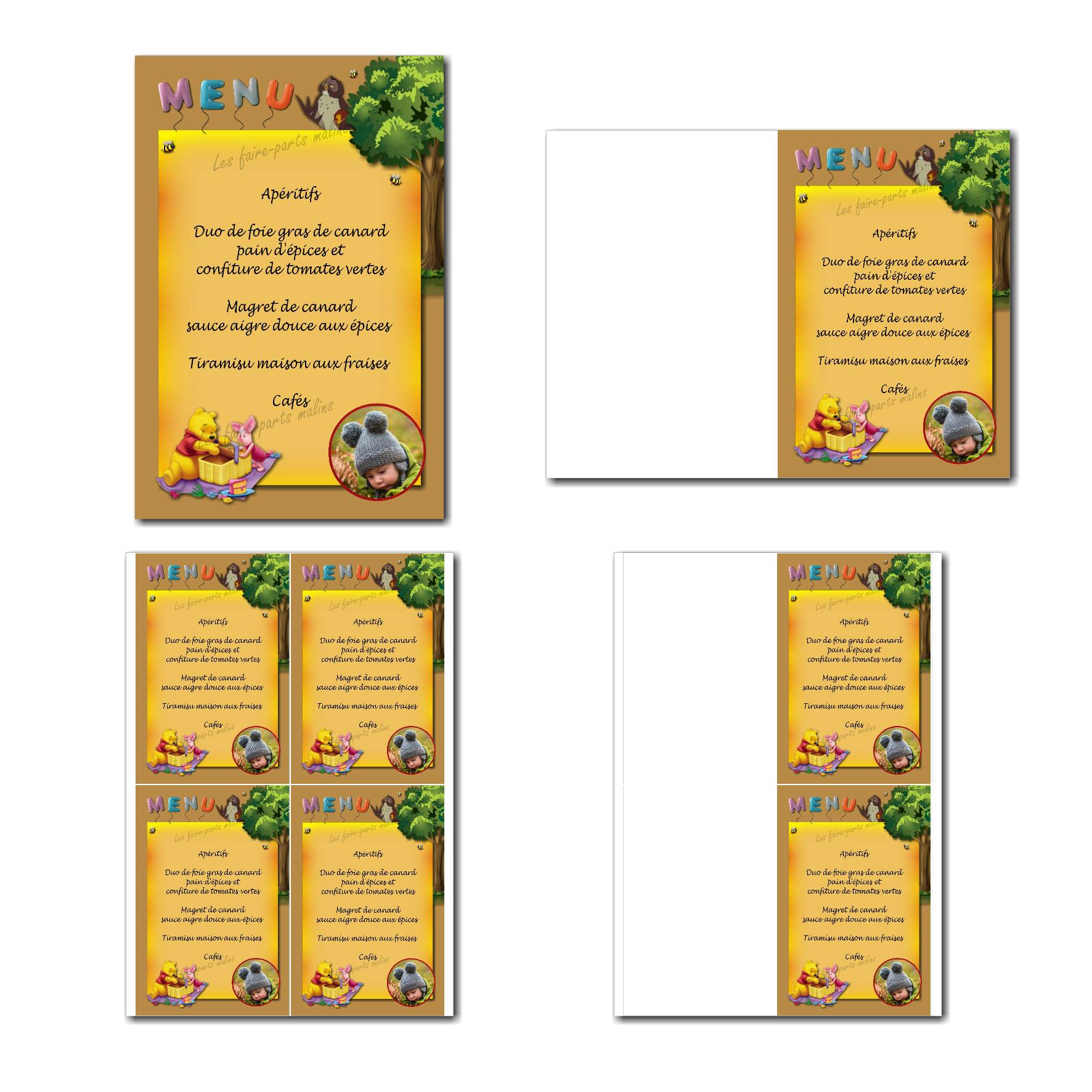 Carte de menu à imprimer winnnie l'ourson pique nique