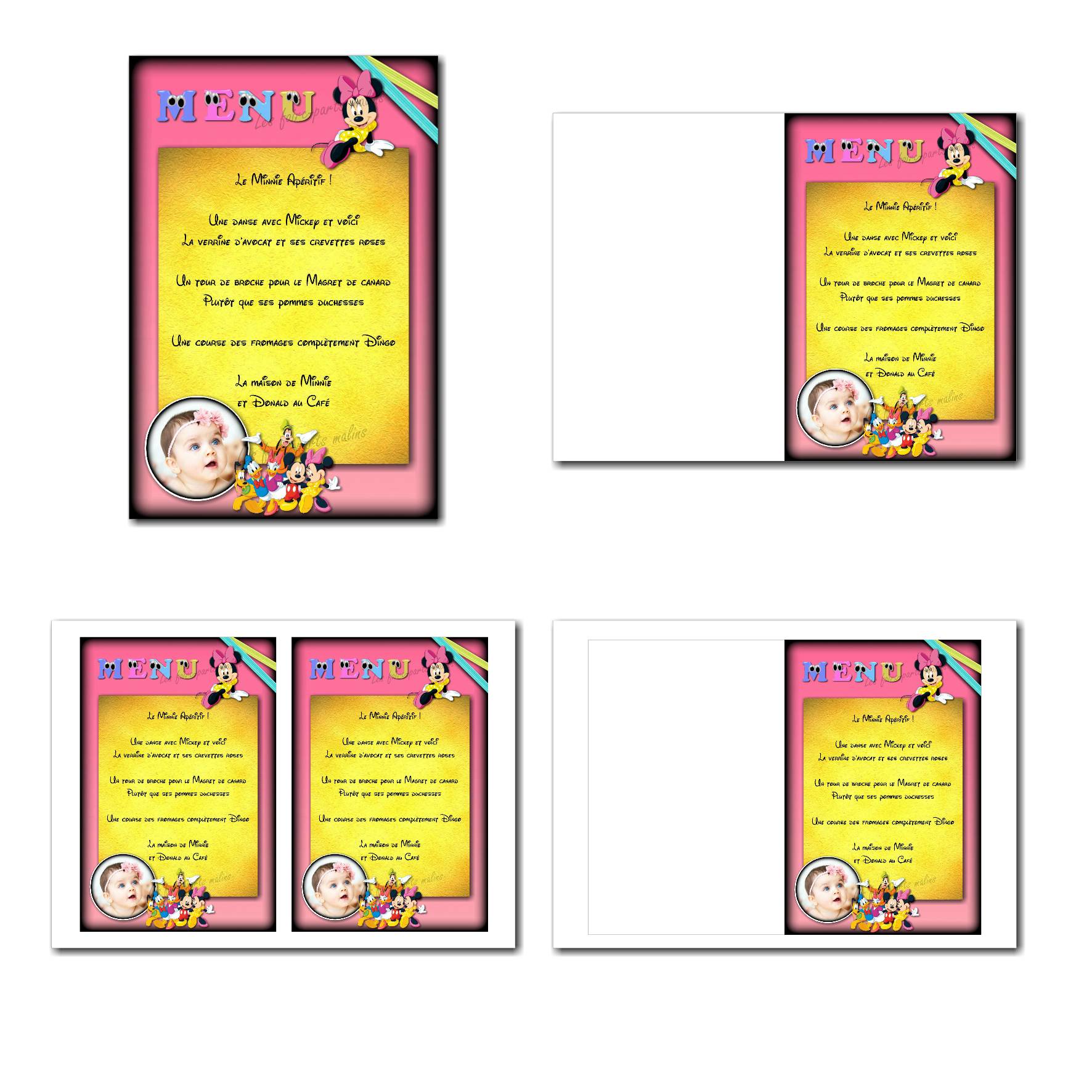 carte de menu illimité en jaune et rose avec Minnie