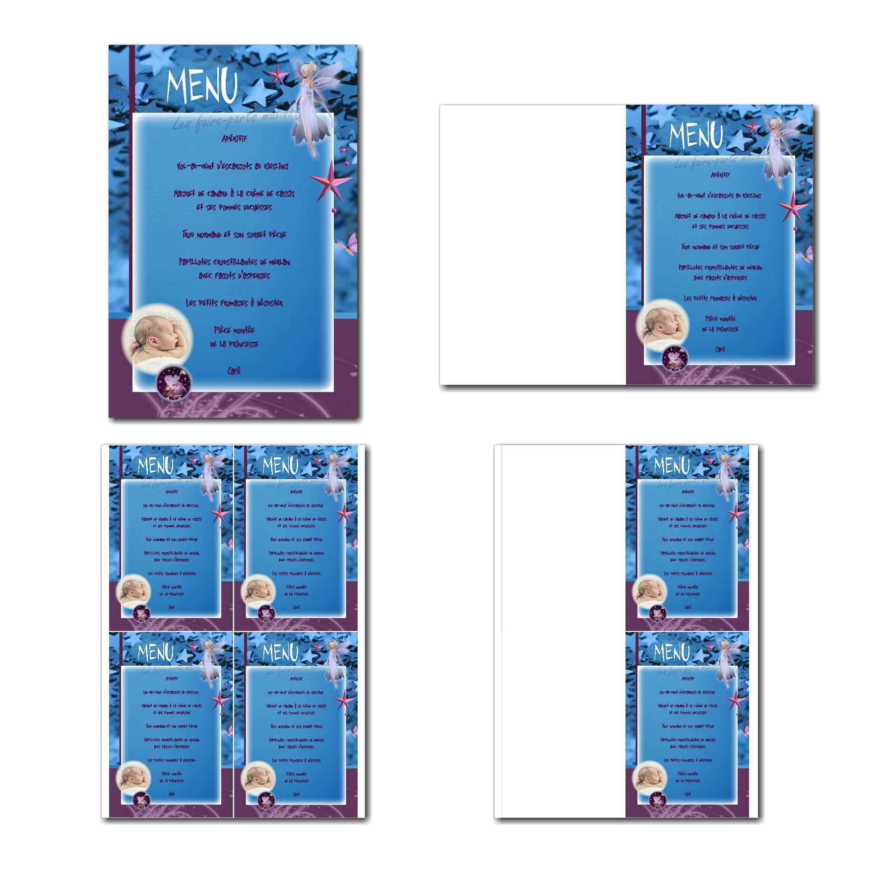 carte de menu prêt à imprimer fée bleu avec ailes